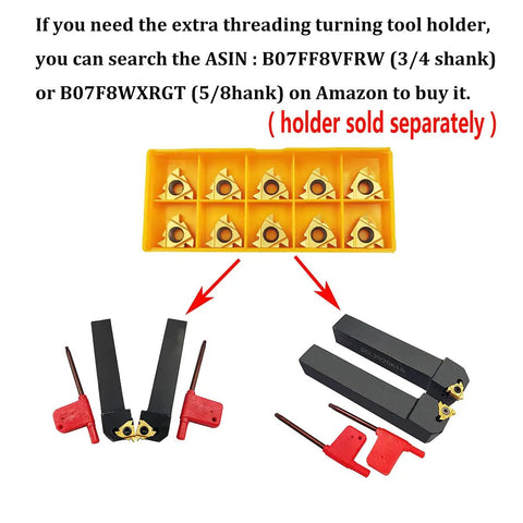 Ten Pack 16ER AG60 Right Cutting Threading Insert For CNC Lathes, Carbide With Nanostructured TiAIN Coating, display in box