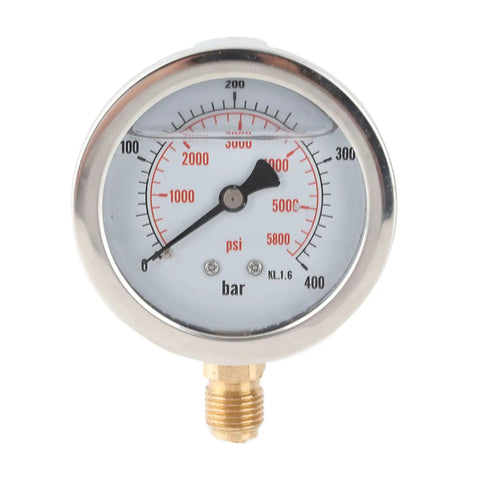 Pro Grade 0-400 Bar 0-5800 PSI Dial Hydraulic Pressure Gauge With G1 Quarter Thread, 63mm Dial, Dual Scale Bar And PSI Readouts