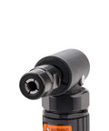 Close-up of angled head from 12 Piece Air Die Grinder Kit With Straight And Angled Heads, One Quarter Inch And One Eighth Inch Collets, Ten Piece Stone Set, Pneumatic Grinding Tool For Tight Spaces And Pro Grade Precision Metal Shaping