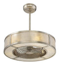 Slick Mid Century Modern Fandelier Ceiling Fan With Remote Control Mica Drum Pendant Light Silver Dust Finish, stylish drum design.