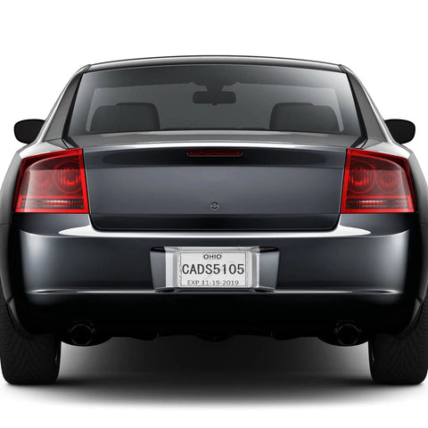Rear view of car with 100 Pack Temporary License Plate Sleeves With Adhesive, Clear Plastic Bags For Dealer Cars, 8 mil protector