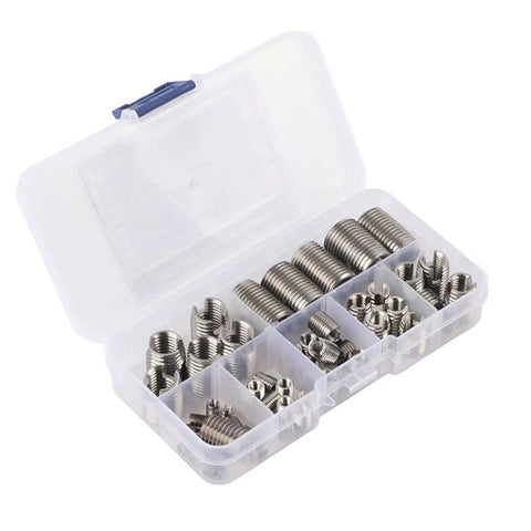 50Pcs Inner Thread Self Tapping Thread Inserts Set For Stainless Steel Repairs Heavy Duty Thread Reinforcement Kit DIY Self Cutting Inserts To Fix Stripped Threads And Restore Strength, stainless steel storage case with assorted M3-M16 inserts
