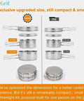 Comparison of new and old Backpacking Camping Cookware Set 8 Pieces Mini Mess Kit With Pot And Pan For Hiking Lightweight Compact 410 Stainless Steel