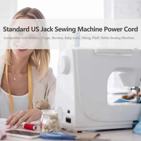 Six Foot Sewing Machine Power Cord AC Cable Replacement, Two Slot Plug with sewing machine and accessories