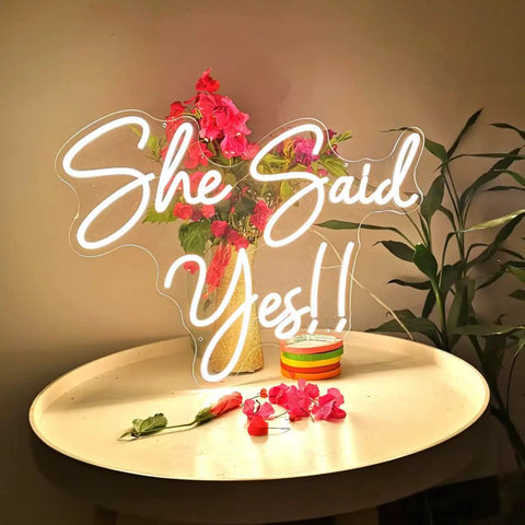 She Said Yes Neon Sign Large 23x16 Inch Warm White LED Flex Neon Light For Wedding Proposal Party Engagement Decor