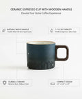 Gotta Love This Ceramic Espresso Cup With A Natural Wood Handle Kickin Up Your Daily Brew Routine While Keeping Things Cool To Touch And Looking Sharp On Any Counter Space, 1.7 oz size.