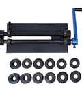 12 Inch Gear Drive Bead Roller Kit For Metal Sheets with six dies, manual bench bending tool, flanging and crimping set, top view