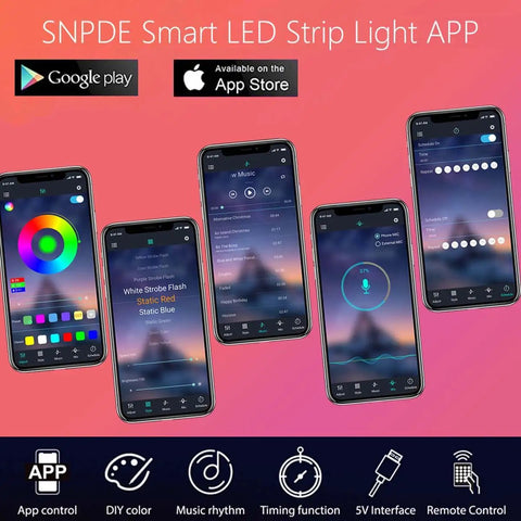 App control interface for Lit USB Powered LED Strip Lights For TV Backlight Kit showcasing color and music sync features.