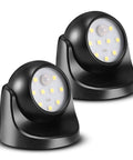 Battery Powered Outdoor Motion Sensor Wall Light, Wireless LED Night Light With Auto On Off, Waterproof, 6000K Cool White, 100 Lumen, Easy Install, 2 Pack For Porch Garden Entry in front view on white background.