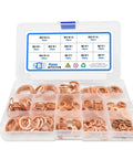 Flat Copper Washers Solid Gasket Kit M5 M14 280 Pieces Set for Sump Plugs Oil Usage and Engines High Heat Resistant Stops Leaks and Keeps Things Running Smoothly Makes Auto Repair a Breeze for Folks Hunting Down Sweet Gear They Can Rest Easy Daily. assorted copper washers in labeled plastic case, M5-M20