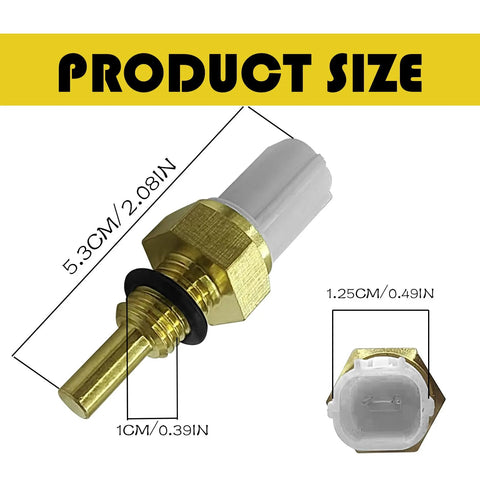 GolTHd coolant temperature sensor, side view: brass body with white plastic connector and O-ring, 5.3 cm long.