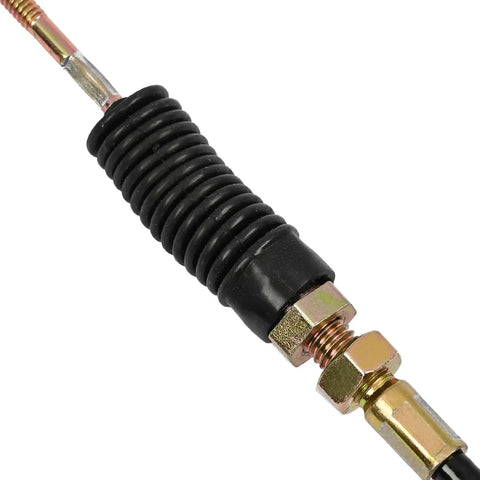Close-up of Shift Cable Replacement For Toro Utility Vehicles 1046896, coiled black rubber section with brass connector