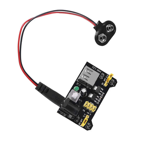 Kickstart Your Prototypes With This Straight Up Dope 3.3V 5V MB102 Breadboard Power Supply Module With No Fuss Toggle Switch And Battery Cable Perfect For Arduino Tinkering Smooth Operation Always On Tap Pack Of Three, showing power supply module with battery connector.