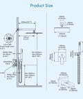 Dimensions for Matte Black Rainfall Shower System With Tub Spout Wall Mount Faucet Set 12 Inch Shower Head And 2 In 1 Handheld Sprayer Shower Combo
