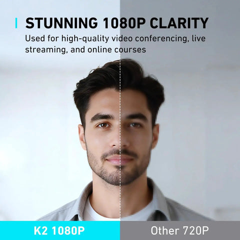 Comparison of Crisp 1080P Webcam With Bangin Mic And Slick RGB Glow For Seamless Streaming showing clear 1080P and 720P quality.