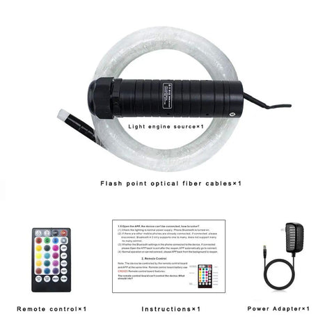 Components of the 6W RGBW Fiber Optic Curtain Lights Bluetooth Waterfall Curtain Light for Windows and Sensory Rooms kit