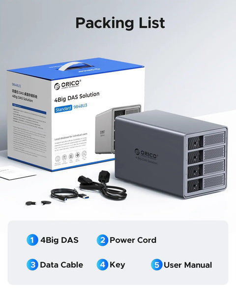 Heavy Duty Four Bay Aluminum Usb Three Zero External Hard Drive Enclosure Case With Rock Solid Rack Mount Design And Bad Ass Killer Storage Up To Eighty Eight Tera Bytes For Pro Video Editing And Massive Archives with packaging and accessories.