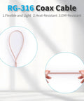SMA Male To PL 259 Male Coax Cable 1 Foot RG316 50 Ohm with silver core, shown flexible and light in hands, ideal for ham radio projects.