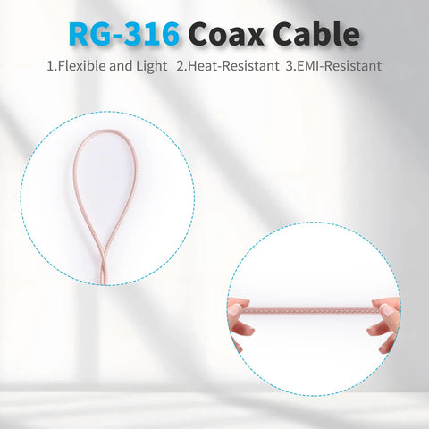 SMA Male To PL 259 Male Coax Cable 1 Foot RG316 50 Ohm with silver core, shown flexible and light in hands, ideal for ham radio projects.