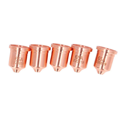 Top Tier Pocreation Plasma Electrode Tip 220819 Brass Consumable For PMX 65 85 105 Cutters Fits 45A To 65A Range, five tips side by side.