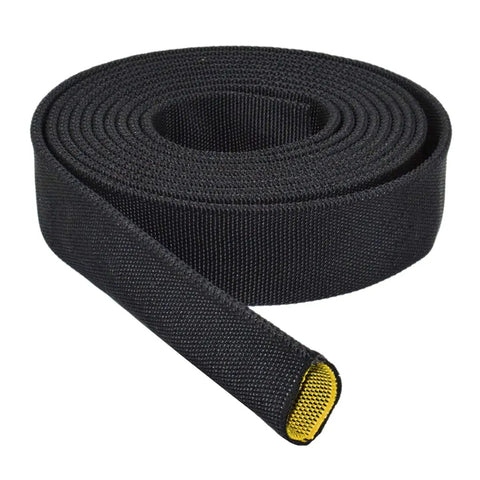 One Inch Hydraulic Hose Burst Protection Sleeving Nylon Guard Sleeve 50 Feet Black With Yellow Inner Liner