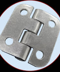 Premium Silver Mini Hinge, Sweetly Sized Cabinet Door Latch For Dollhouses with a flat silver design and screw holes.