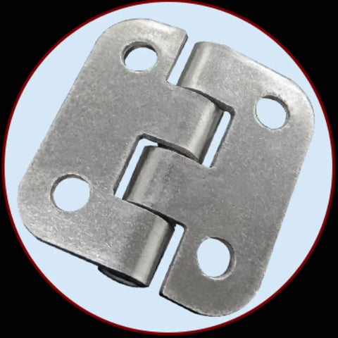 Premium Silver Mini Hinge, Sweetly Sized Cabinet Door Latch For Dollhouses with a flat silver design and screw holes.