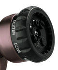 Close-up of Seven Spray Patterns Garden Hose Nozzle With Easy Turn Dial And Flow Control For Precise Watering