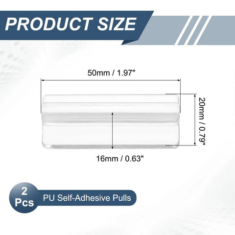 Top Shelf Clear Recessed Finger Pulls 2 Pack Easy Peel And Stick Cabinet Hardware 1.97 Inch dimensions diagram showing size and material details.