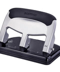 EZ Squeeze Heavy Duty 3 Hole Punch with 40 Sheet Capacity, all metal build, side view showing anti slip rubber base and integrated paper guide.