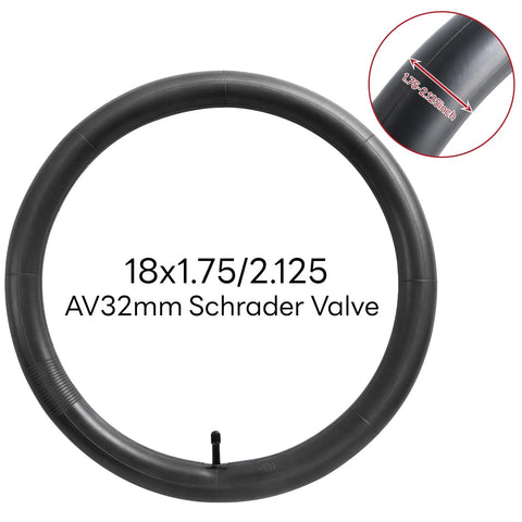 18x1.75-2.125 Bike Inner Tubes Two Pack, Replacement Tubes AV32mm Schrader Valve, displayed with size markings