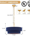 Dimensions of ELYCCUPA 20” Navy Blue Boho Hand Woven Pendant Light Brass Adjustable Coastal Chandelier for Dining Living Room Kitchen Bedroom, UL Listed.
