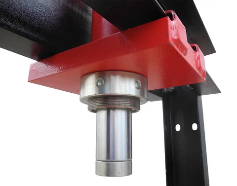 Built Tough 20 Ton Air Powered Hydraulic Shop Press With Adjustable Height Base And Dual Direction Ram Cylinder showing dual shift ram detail.