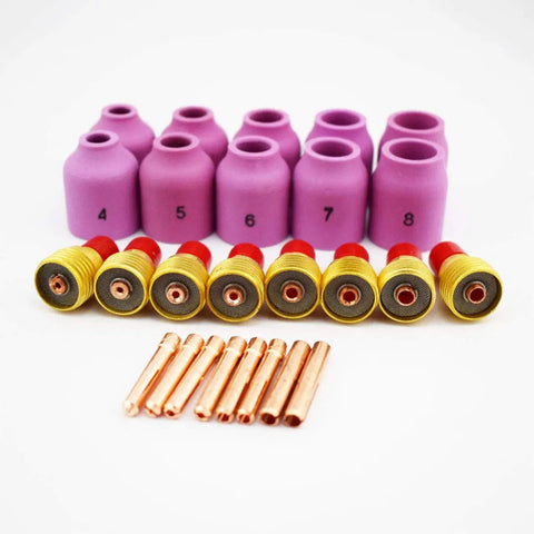 All In One 55 Piece TIG Welding Torch Consumables Kit For WP9 WP20 WP25 Series with alumina nozzles and replacement tips