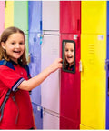 Magnetic Locker Mirror 5 x 7 Inches Real Glass With Strong Magnetic Backing for School Lockers displayed on colorful locker