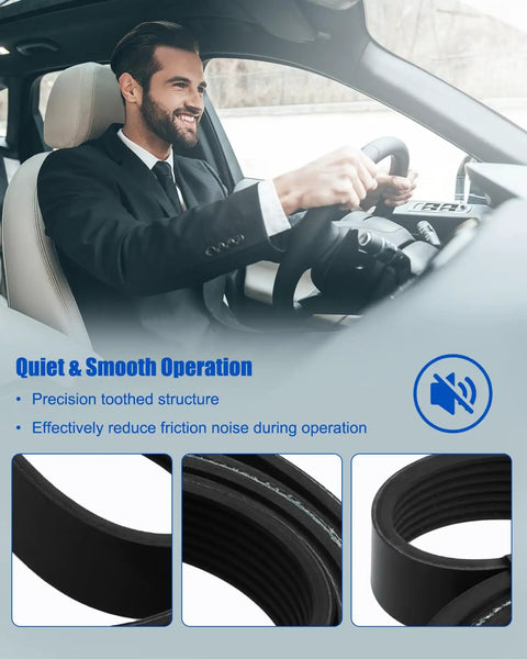 Top Tier Serpentine Drive Belt For Honda Crv L4 2.4L And Dodge Ram 1500 Viper With Seven Ribs Long Lasting EPDM Rubber Cord driving in car.