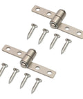 Torque Friction Positioning Door Hinge 48mm Long 2 Pack, silver tone nickel plated, shown with screws for cabinets and doors.