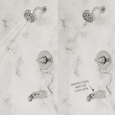Jaida Tub And Shower Trim Kit With Restore Technology, Valve Included, 1-Handle, Sleek Polished Chrome Finish, Wide to Focused Spray
