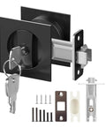 Pocket Door Lock With Key Matte Black Privacy Latch For Sliding Bifold Doors Fits Standard 1 Inch Holes Ideal For Bathroom And Bedroom