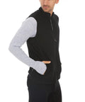 Heavy Duty Kick Ass 100 Percent Merino Wool Men Vest Expedition Grade Heavyweight in black, worn by a man, side view.