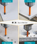 Diamond Drill Bits Kit Must Have For Ceramic Tile And Stone All In One Dry Bits 6mm 8 Pack And Carbide Bits shown drilling tiles