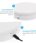 Romisbaba Electric Rotating Jewelry Display Stand For Bracelets Watches With Motorized Turntable And Cool LED Lighting showing charging port and controls.