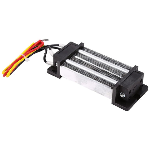 Ceramic 12V PTC air heater heating element with fins, mounting bracket, and red/yellow/black power wires