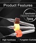 7 Pcs Mini PCB Drill Bit Set 0.2mm To 0.5mm High Speed Steel Spiral Flute Micro Drill Bits in tungsten carbide for rotary tools