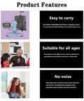 Product features for Pedal Powered 100W Portable Generator With Hand Crank, including compact design, safety, and noiseless operation.
