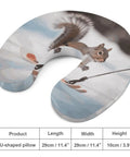 Skiing Squirrel Travel Pillow For Neck Support U Shaped Napping Cushion with printed skiing squirrel design; memory foam