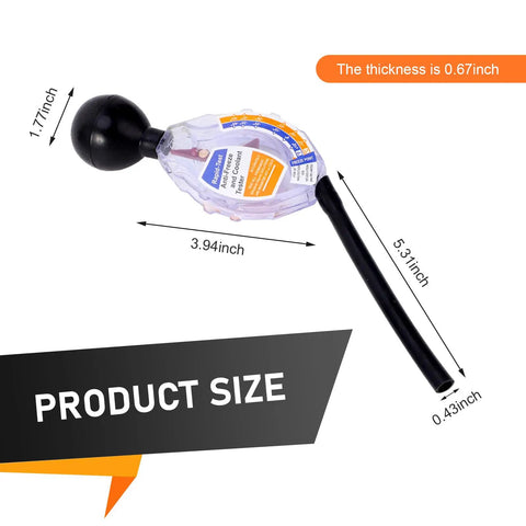 Universal Dial Antifreeze Tester For Cars And Trucks Measures Glycol Fluid Concentration, showing size dimensions 3.94in x 1.7in.