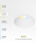 Trimless 2 Inch LED Recessed Light Canless Dimmable Downlight 15W 120V White showing 5 color temperature options