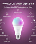 10W RGBCW Smart LED Light Bulb Color Changing Dimmable WiFi Bluetooth Bulb Works With Alexa And Google Assistant Four Pack