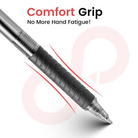 Close-up of soft grip on Value Pack Ballpoint Pens 200 Count With Smooth Writing And Soft Grip Retractable 1.0mm Medium Point Black Ink.